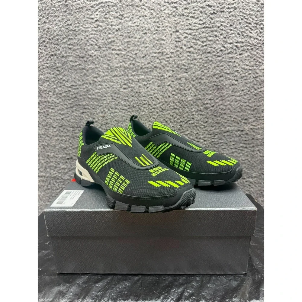 NWB Prada Crossection Low Top Slip On Sneakers Black Yellow Mens Size 7 UK